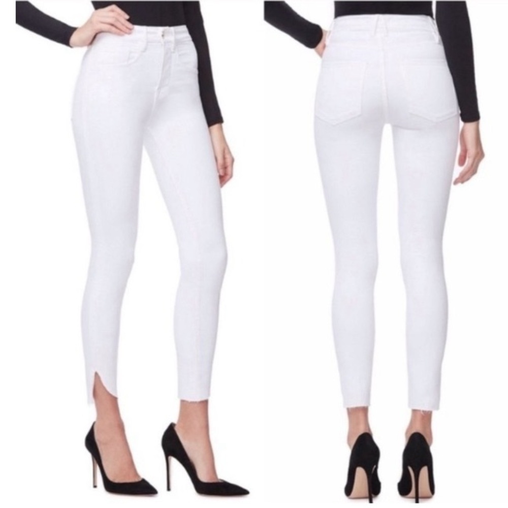 NEW GOOD AMERICAN WHITE GOOD LEGS CROP HIGH RISE CASCADE HEM JEANS SIZE 8 / 29